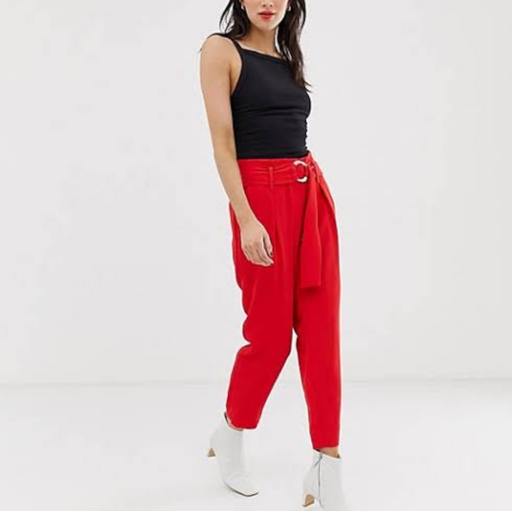 Red Mom Jeans with Belt
